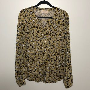 LOFT mustard yellow floral button down blouse